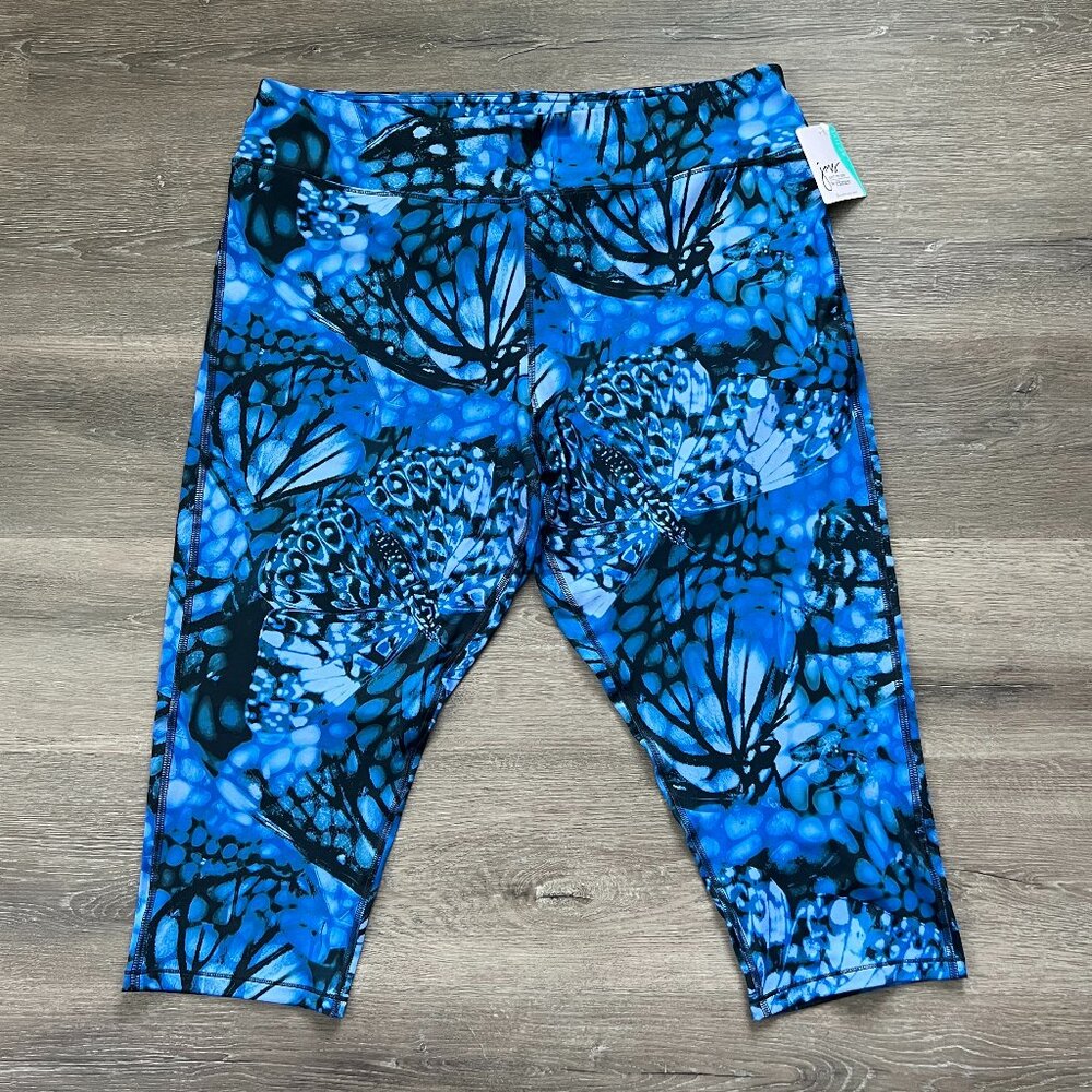 NWT Just My Size Butterfly Active Workout Capri Leggings Plus Size 3X (22W/24W)
